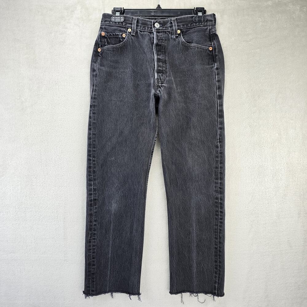 Vintage Levis 501 Jeans Mens 30x30 (Fits 28x26 ) Faded Black Denim Chopped 90s